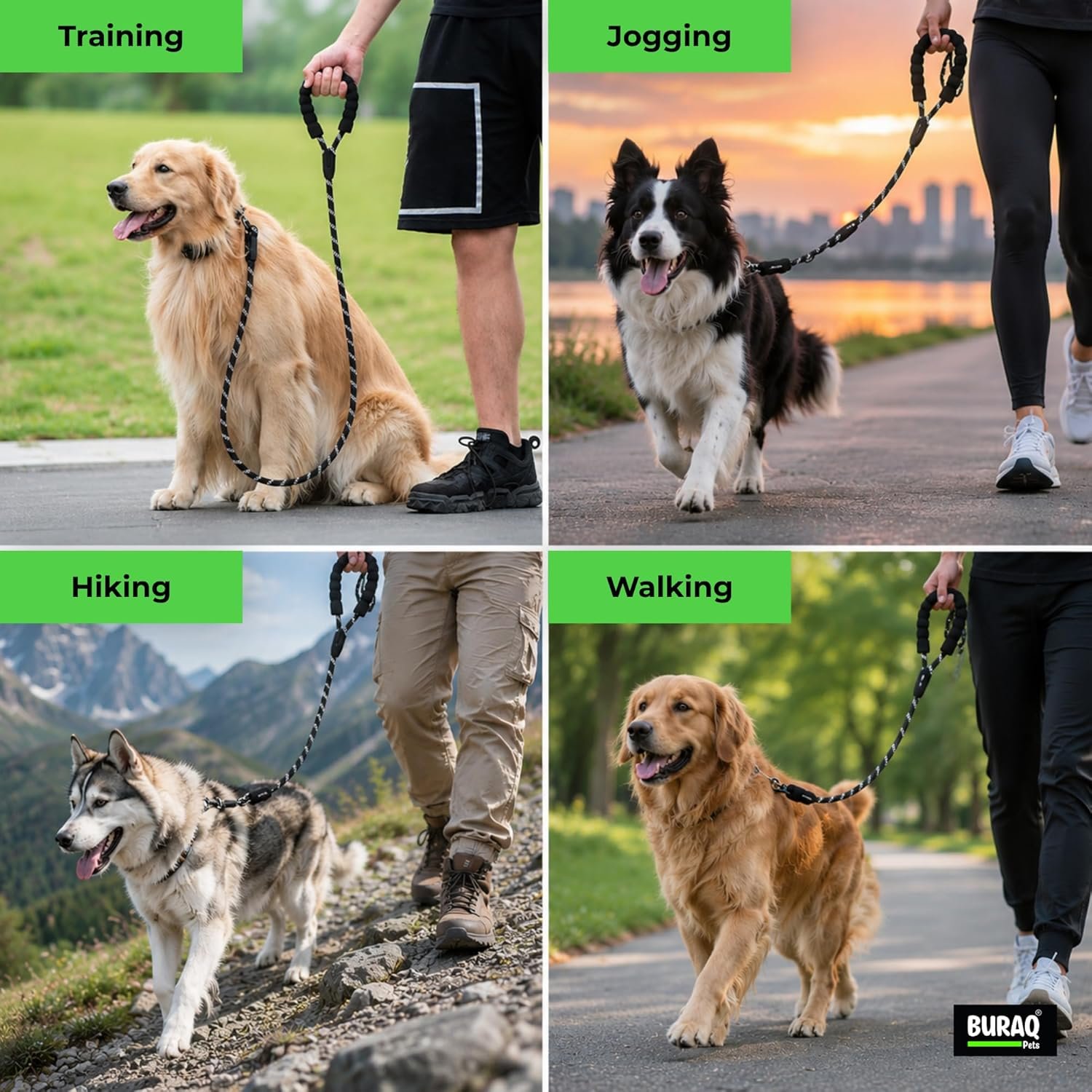 buraq heavy duty 5ft dog leash with padded handle & swivel hook – black buraq heavy duty 5ft dog leash with padded handle & swivel hook – black